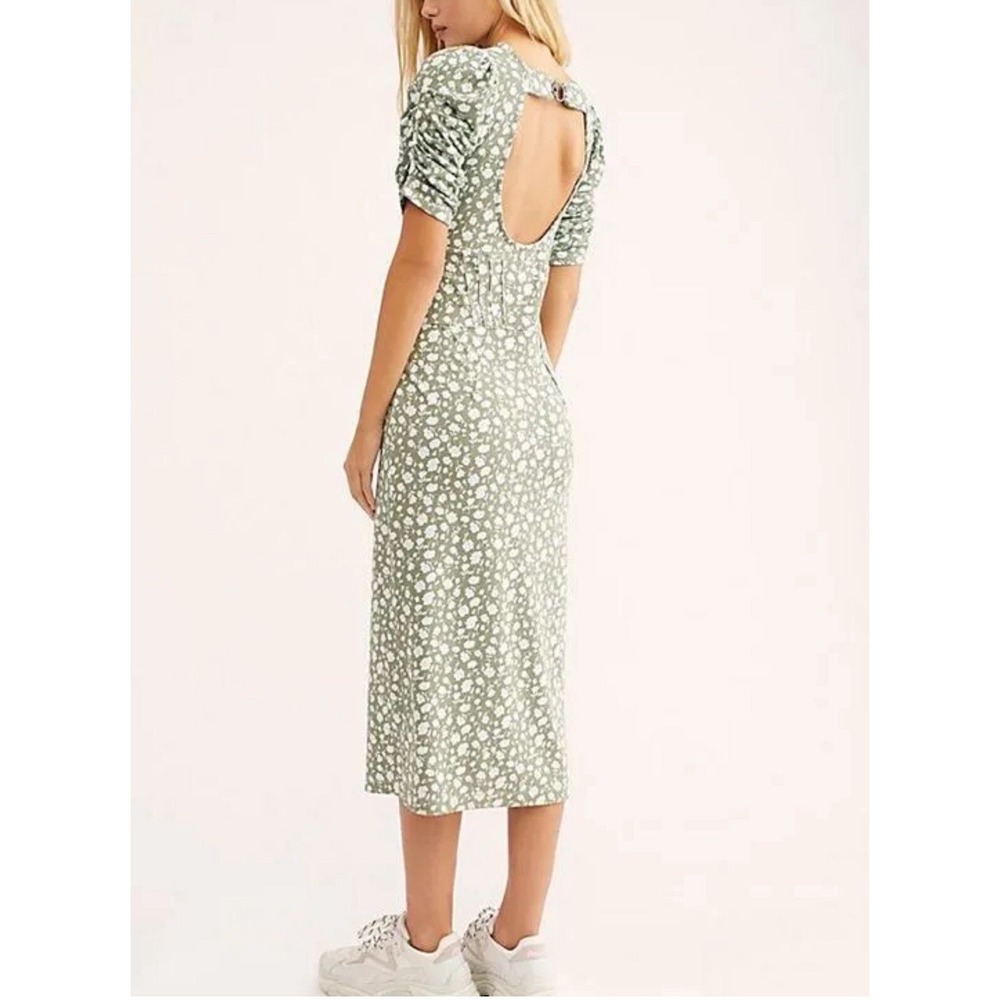 Free People Prairie Floral Rosie Knit Green Midi Dress‎ Sz L - Picture 2 of 7